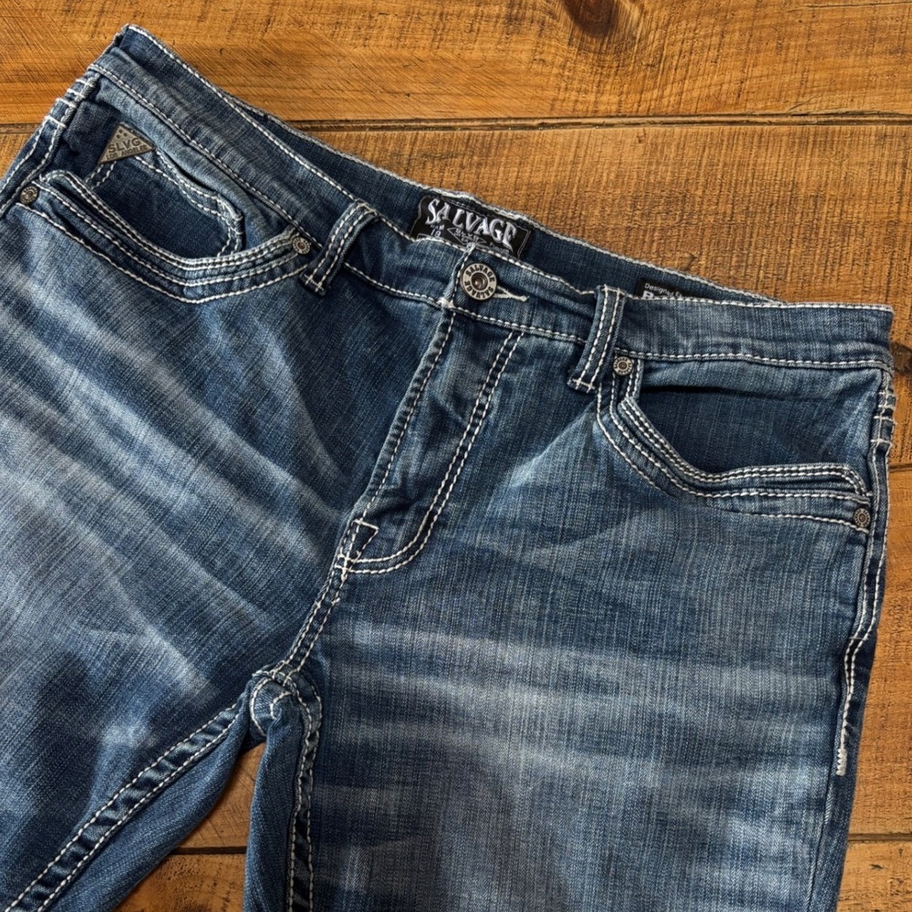 Salvage Mens Mayhem Straight Regular Fit Blue Denim Jeans Size 36 Short - Picture 1 of 11